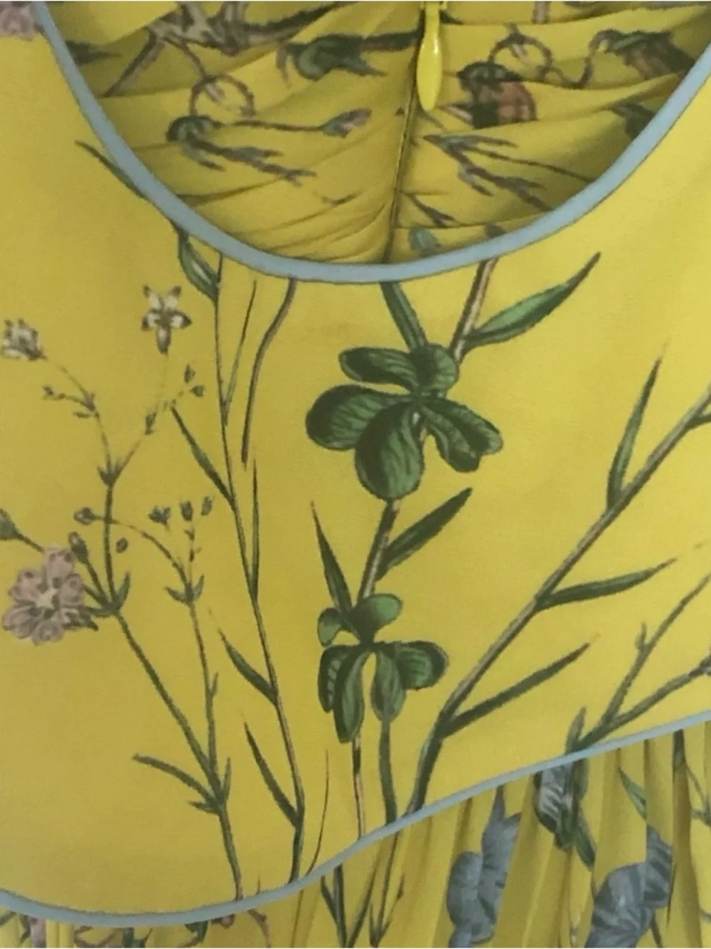 Self-Portrait Yellow Floral Asymmetric Pleated Dress with Blue Panel - Picture 3 of 4